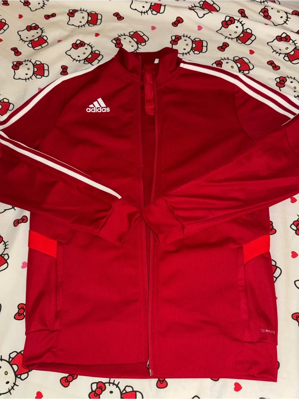adidas Red Men's Performance Track Jacket with White Stripes